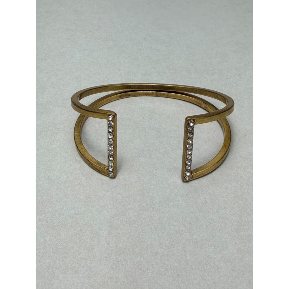 J Crew Gold Tone Rhinestone Open Cuff Bracelet Minimalist Modern